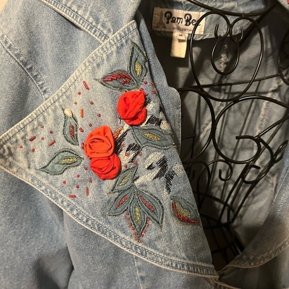 Vtg Pam Bee Collection Denim Heart Cropped 80s / 90s Y2K Sz M Jean Jacket - Picture 9 of 10